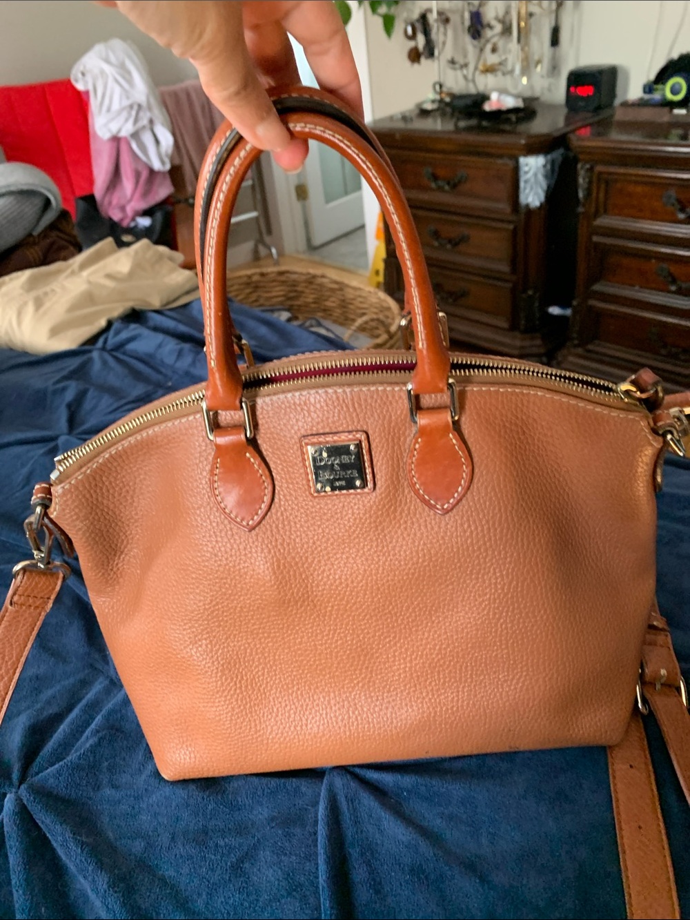 Dooney & Bourke Cognac Brown Pebbled Leather Dome Satchel